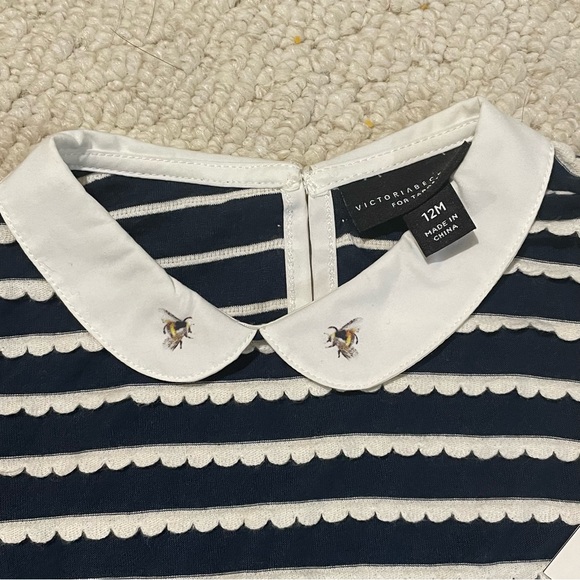 NWT Victoria Beckham Target 2 piece set bee stripes pants Peter Pan collar 12m - Picture 2 of 2